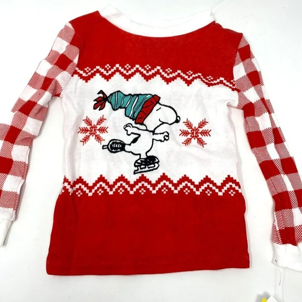 Target Toddler 4pc Snug Fit Snoopy Let It Snow Cotton Pajama Set Blue Red 2T 3T
